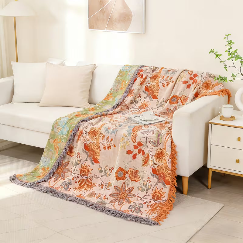 Bohemian Vintage Floral Cotton Woven Blanket Sofa Towel EM21