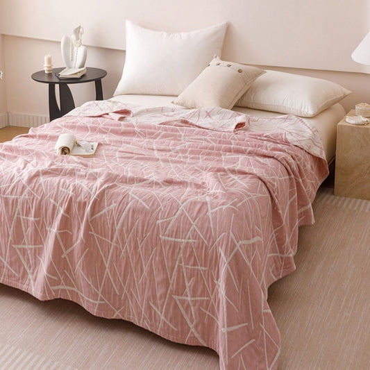 Soft Pink Abstract Geometric Blanket Cotton 3 Layer Gauze Quilt LD34