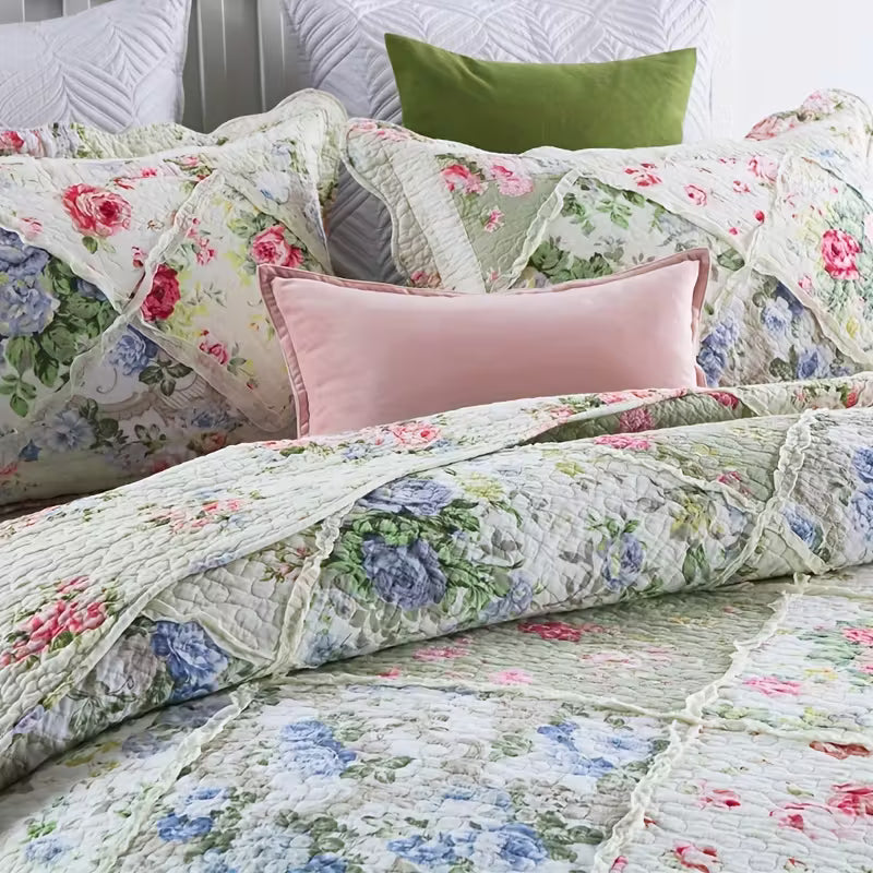 Vintage Floral Cotton Handmade Quilt Set EM16