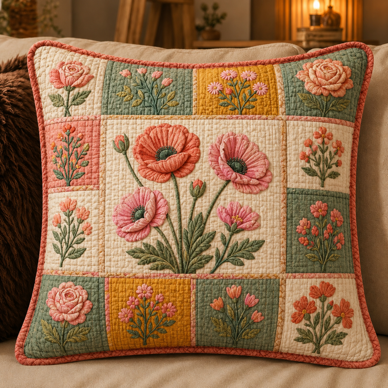 Daisy & Sunflower  Quilted Pillow Cover QV07