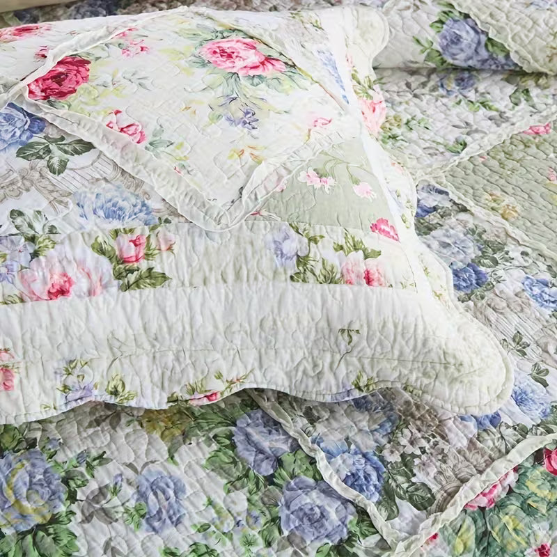 Vintage Floral Cotton Handmade Quilt Set EM16