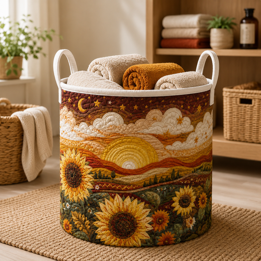 Rustic Sunflower & Sunset Quilted Laundry Basket QV34