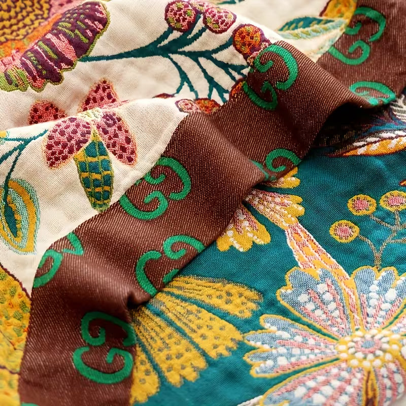 Pastoral Style Plant Flower Cotton Woven Blanket Sofa Towel EM23