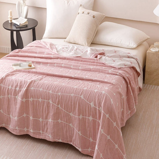 Pink Checkerboard Soft Cotton 3 Layer Gauze Quilt LD29