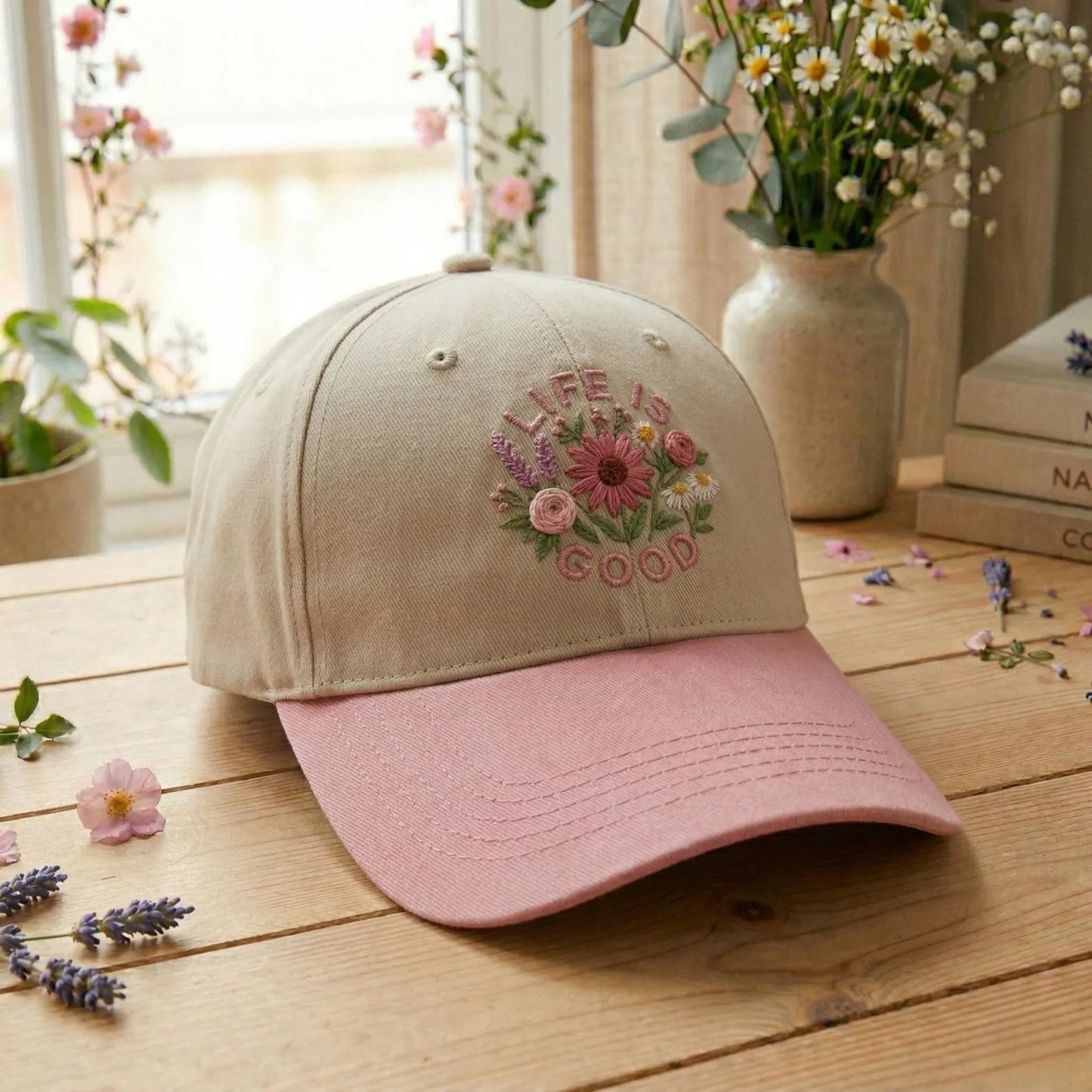 Wildflower Embroidered Two-Tone Trucker Hat EM02