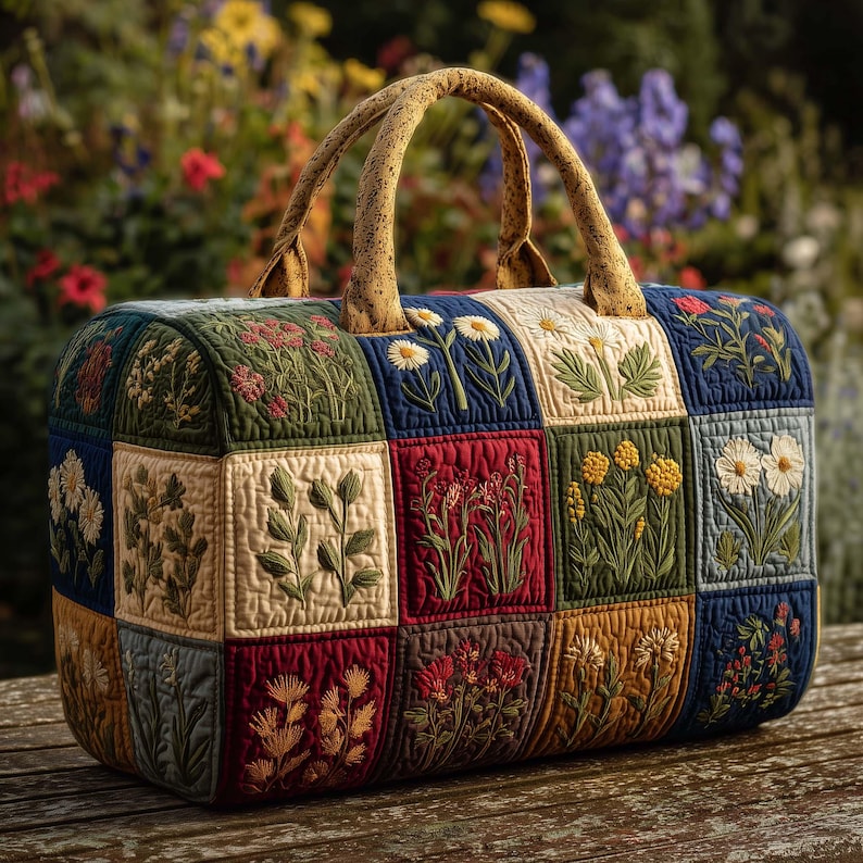 Botanical Patchwork Quilted Duffle Bag