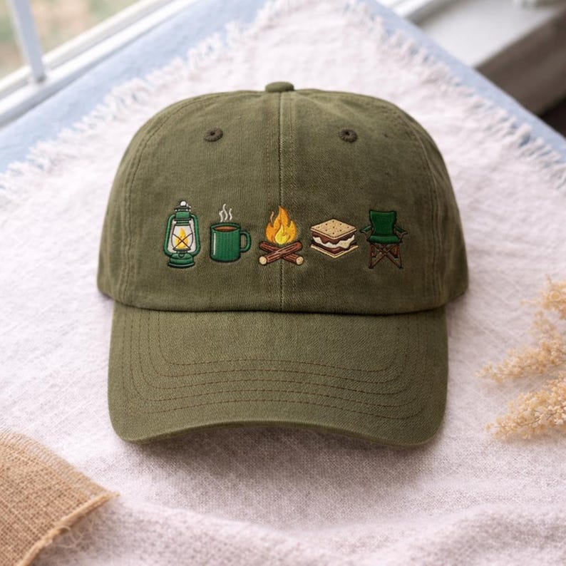 Camping Icons Embroidered Cap