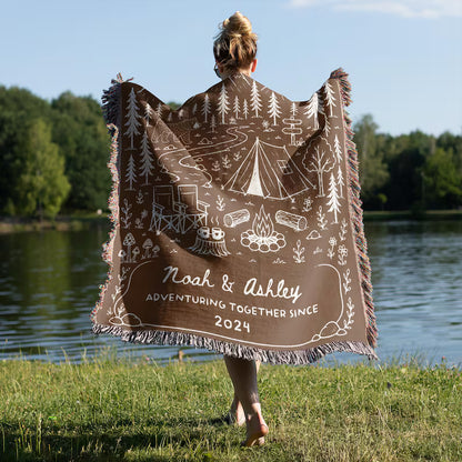 Camping Personalized  Woven Throw Blankets EM02
