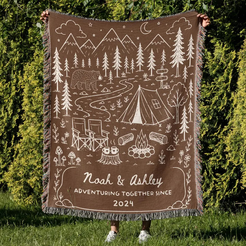 Camping Personalized  Woven Throw Blankets EM02