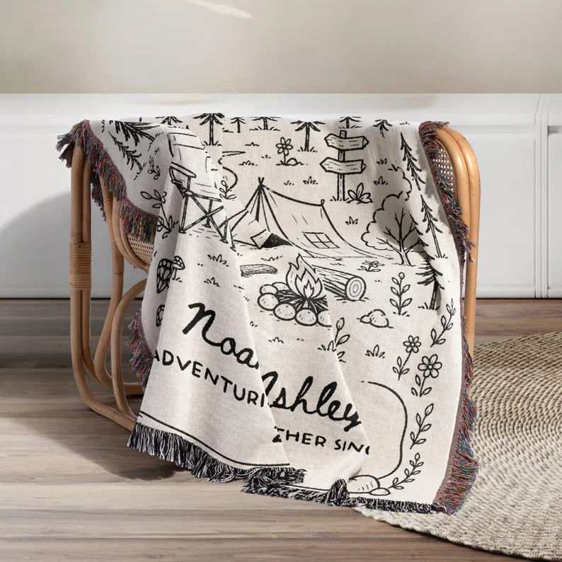 Camping Personalized  Woven Throw Blankets EM02