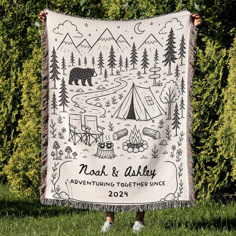 Camping Personalized  Woven Throw Blankets EM02