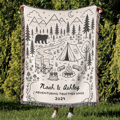 Camping Personalized  Woven Throw Blankets EM02