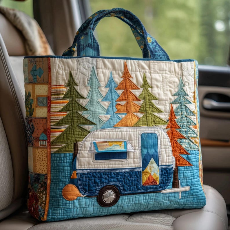Camping Trailer Quilted Tote Bag