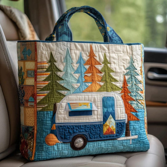 Camping Trailer Quilted Tote Bag