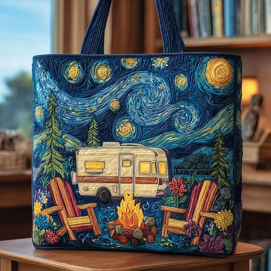 Starry Night Camper Quilted Tote Bag
