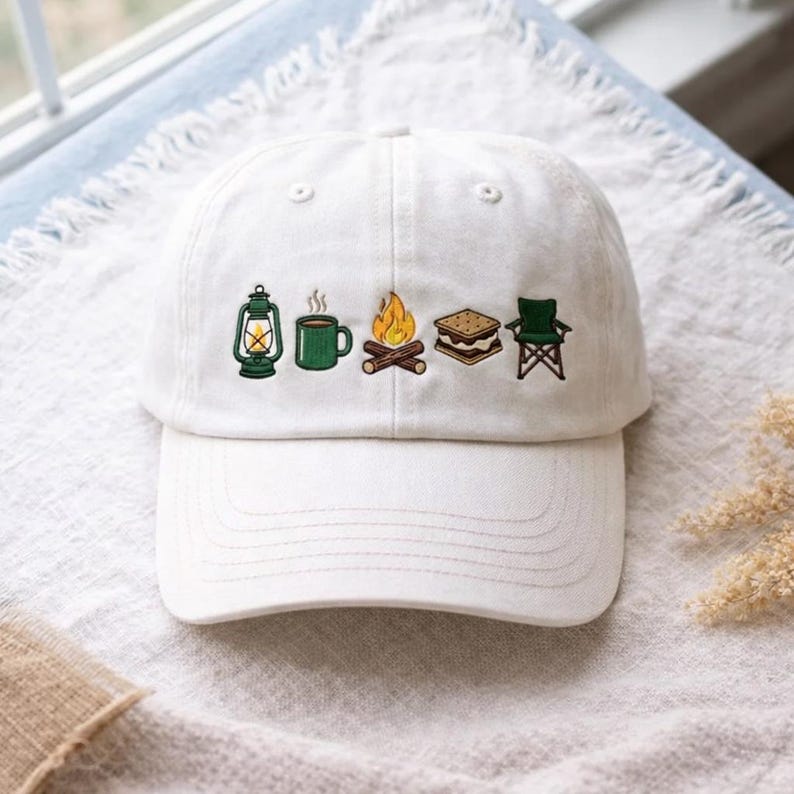 Camping Icons Embroidered Cap