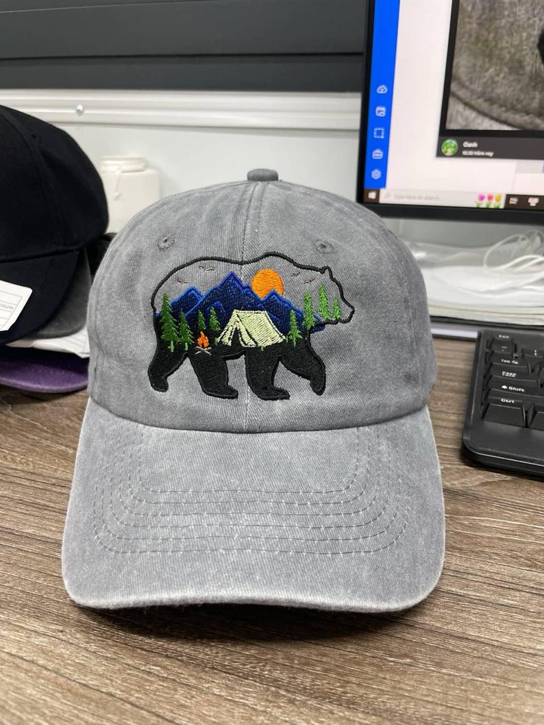 Camping Bear Embroidered Cap