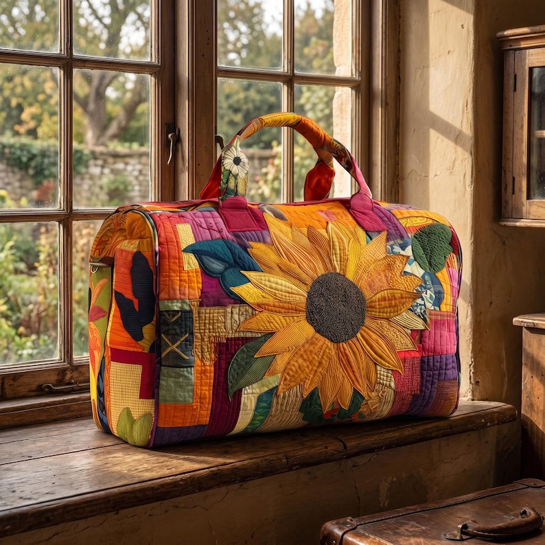 Sunflower Patchwork Quilted Duffle Bag