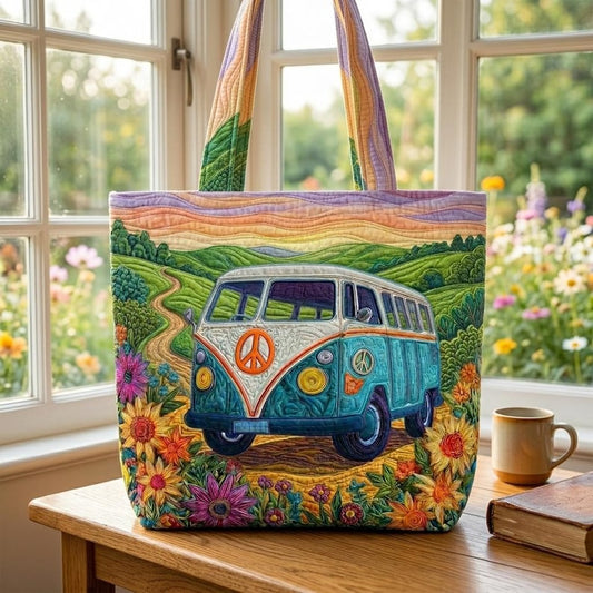 Vintage Boho Camper Quilted Tote Bag