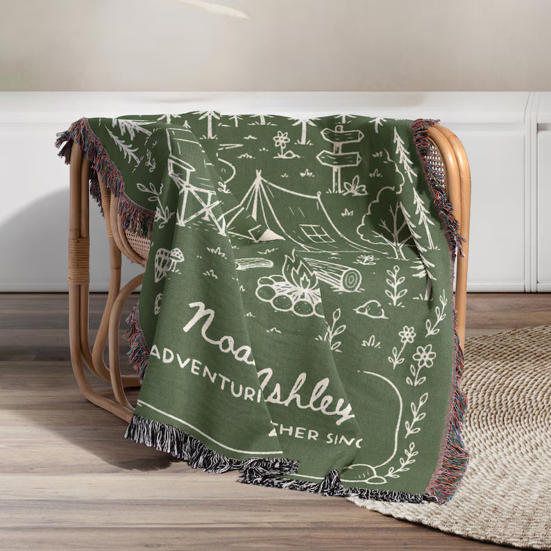 Camping Personalized  Woven Throw Blankets EM02