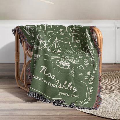 Camping Personalized  Woven Throw Blankets EM02