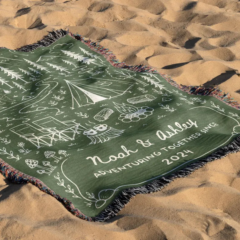Camping Personalized  Woven Throw Blankets EM02