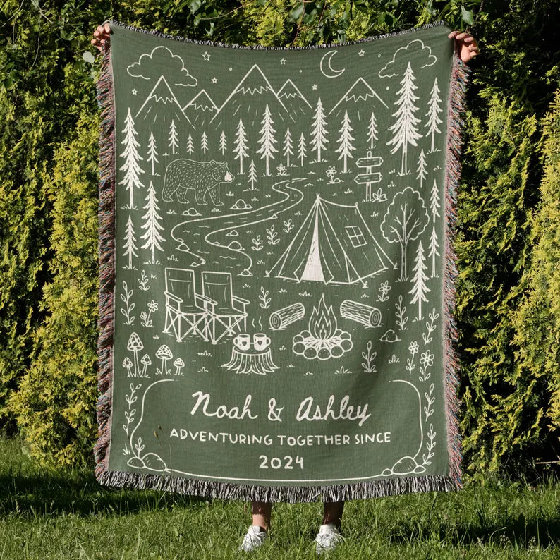 Camping Personalized  Woven Throw Blankets EM02