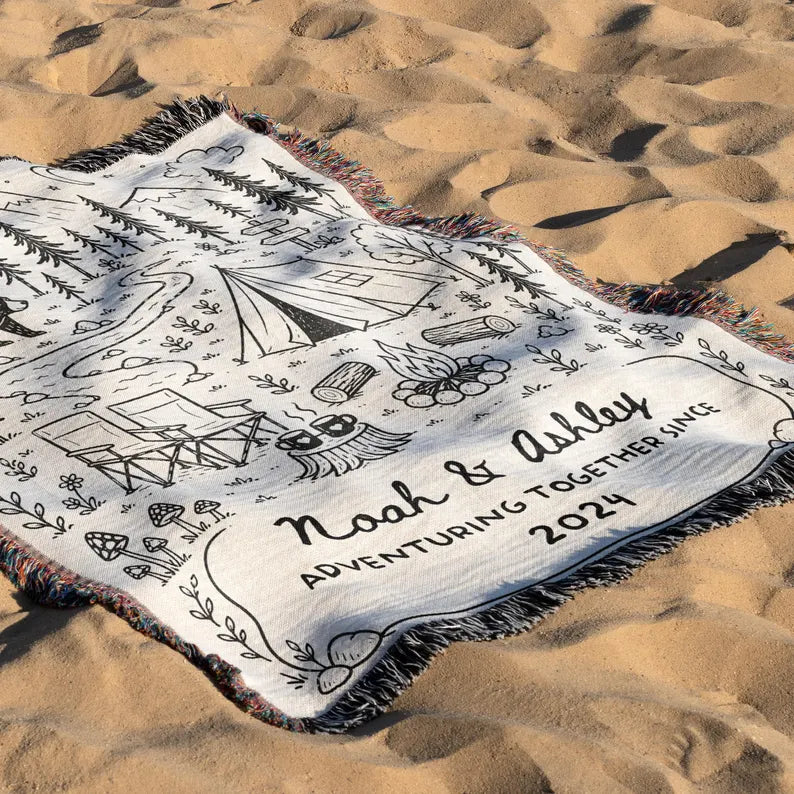 Camping Personalized  Woven Throw Blankets EM02
