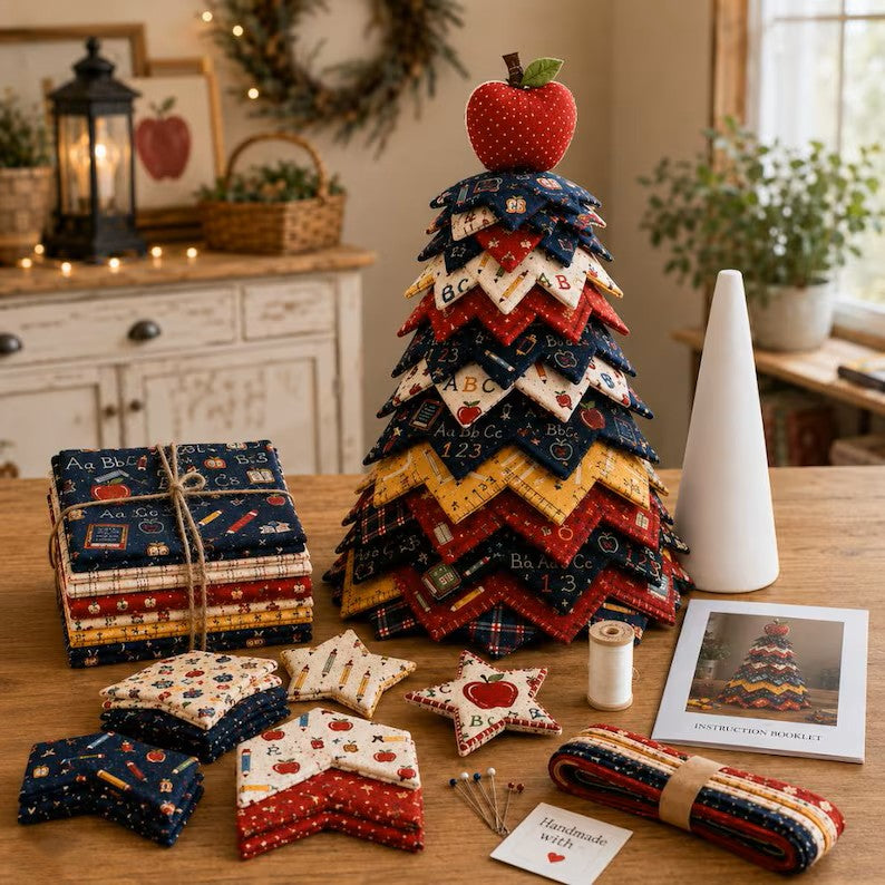 Apple Topper Fabric Craft Set DIY School Theme Quilted Tree Kit LD8