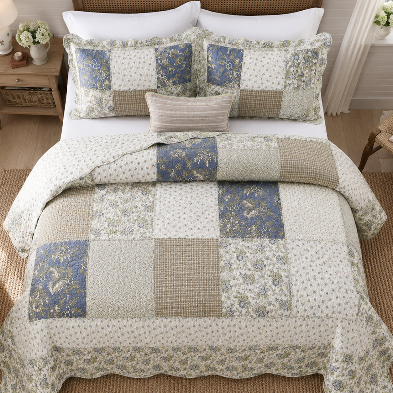 Vintage Patchwork Cotton Handmade Quilt Set EM13
