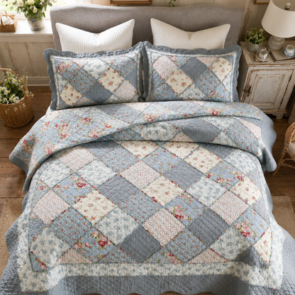 Farm Style Patchwork Cotton Handmade Quilt Set EM14